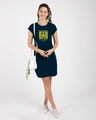 Shop With A Smile Cap Sleeve Printed T-Shirt Dress Navy Blue-Full