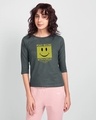 Shop With A Smile Round Neck 3/4 Sleeve T-Shirt Nimbus Grey-Front