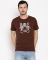 Shop Men Choco Brown Glowing Tiger Printed T Shirt-Front