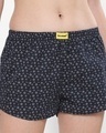 Shop Women's Black All Over Self Design Printed Boxers-Front