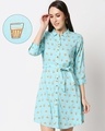 Shop Women All Over Printed Button Down Blue Dress-Front