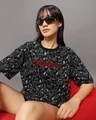 Shop Women's Black All Over Printed Oversized T-shirt-Front