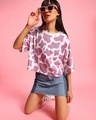 Shop Women's Pink Camo Printed Oversized Short Top-Front
