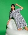 Shop Women's White & Black All Over Printed Oversized Dress-Front