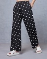 Shop Women's Black All Over Printed Oversized Wide Leg Pyjamas-Front