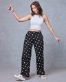 Shop Women's Black All Over Printed Oversized Wide Leg Pyjamas-Full