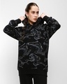 Shop Women's Black Marble Printed Oversized Hoodie-Front
