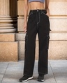 Shop Women Black Cargo Carpenter Pants-Front