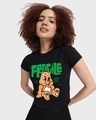 Shop Women's Black Fragile Graphic Printed Slim Fit T-shirt-Front
