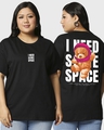 Shop Women's Black Need Space Teddy Graphic Printed Plus Size Boyfriend T-shirt-Front