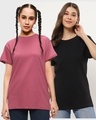 Shop Pack of 2 Women's Pink & Black Boyfriend T-shirt-Front