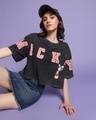 Shop Women's Black Hanging Mickey Typography Oversized Short Top-Front