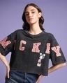 Shop Women's Black Hanging Mickey Typography Oversized Short Top