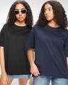 Shop Pack of 2 Women's Black & Navy Blue Oversized T-shirt-Front