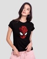 Shop Women's Black Spiderman Face (AVL) Graphic Printed Slim Fit T-shirt-Front