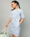 Shop Women's Blue & Grey All Over Printed Oversized T-Shirt Dress-Front