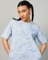 Shop Women's Blue & Grey All Over Printed Oversized T-Shirt Dress