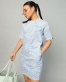 Shop Women's Blue & Grey All Over Printed Oversized Plus Size T-Shirt Dress-Front