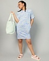 Shop Women's Blue & Grey All Over Printed Oversized Plus Size T-Shirt Dress-Full