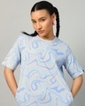 Shop Women's Blue & Grey All Over Printed Oversized Plus Size T-Shirt Dress