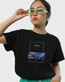 Shop Women's Black Blue Vibes Graphic Printed Boyfriend T-shirt-Front