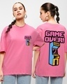 Shop Women's Pink Game Over Graphic Printed Oversized T-shirt-Front