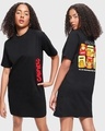 Shop Women's Black Garfield's Personalities Graphic Printed Oversized Dress-Front