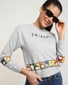 Shop Women Grey Melange Printed Waist Rib Crop Sweatshirt-Front