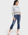 Shop Women Grey Melange Printed Waist Rib Crop Sweatshirt-Full