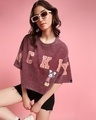Shop Women's Maroon Hanging Mickey Graphic Printed Oversized Short Top-Front