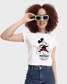 Shop Women's White Mickey Distort Graphic Printed Slim Fit Top-Front
