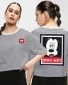 Shop Women's Black & White Mickey Who Me Striped Oversized T-shirt-Front