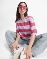 Shop Women's Off White & Pink Striped Oversized T-shirt-Front