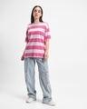 Shop Women's Off White & Pink Striped Oversized T-shirt