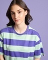 Shop Women's Blue & Green Striped Oversized T-shirt