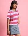 Shop Women's Pink & White Striped Polo T-shirt-Design