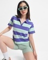 Shop Women's Blue & Green Striped Polo T-shirt-Front