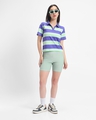 Shop Women's Blue & Green Striped Polo T-shirt-Full
