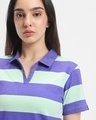 Shop Women's Blue & Green Striped Polo T-shirt