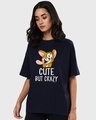Shop Women's Blue Cute But Crazy (TJL) Graphic Printed Oversized T-shirt-Front