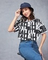 Shop Women's White & Black All Over Printed Oversized Cropped Shirt-Front