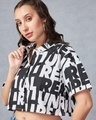 Shop Women's White & Black All Over Printed Oversized Cropped Shirt
