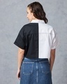Shop Women's White & Black Color Block Oversized Cropped Shirt-Design