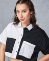Shop Women's White & Black Color Block Oversized Cropped Shirt