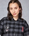 Shop Women's Black & Grey Peanuts Checked Oversized Cropped Shirt