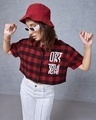 Shop Women's Red & Black Mickey Checked Oversized Crop Shirt-Front