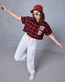 Shop Women's Red & Black Mickey Checked Oversized Crop Shirt-Full