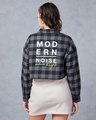 Shop Women's Black & Grey Modern Noise Checked Oversized Cropped Shirt-Design