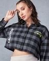 Shop Women's Black & Grey Modern Noise Checked Oversized Cropped Shirt