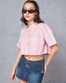 Shop Women's Pink Oversized Cropped Shirt-Front